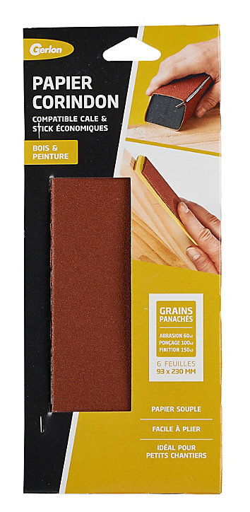 6 feuilles d'abrasif corindon grains panachés