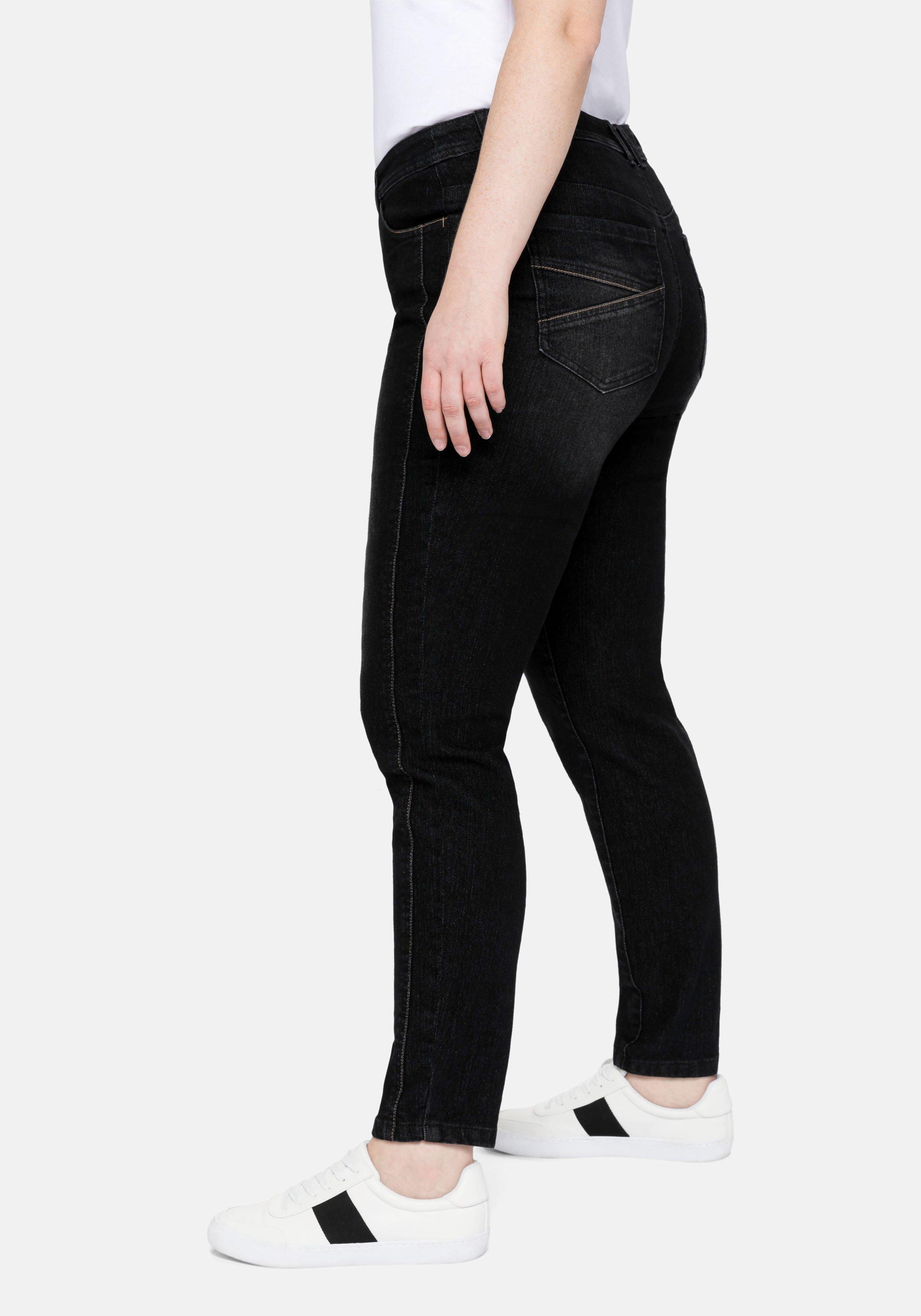 Slim Jeans mit vorverlegter Teilungsnaht