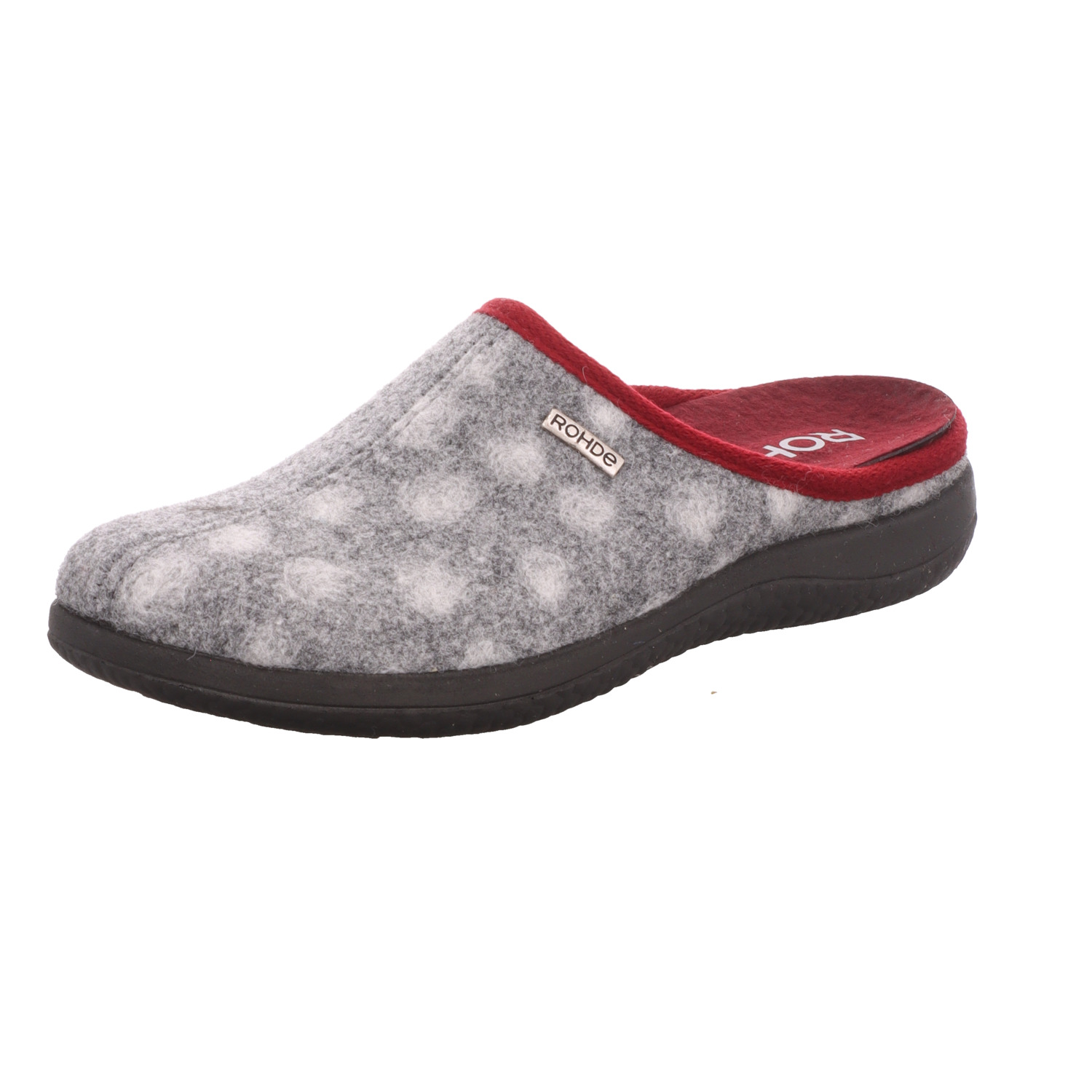 Rohde Damen-Pantoffel Grau-Schwarz-Rot
