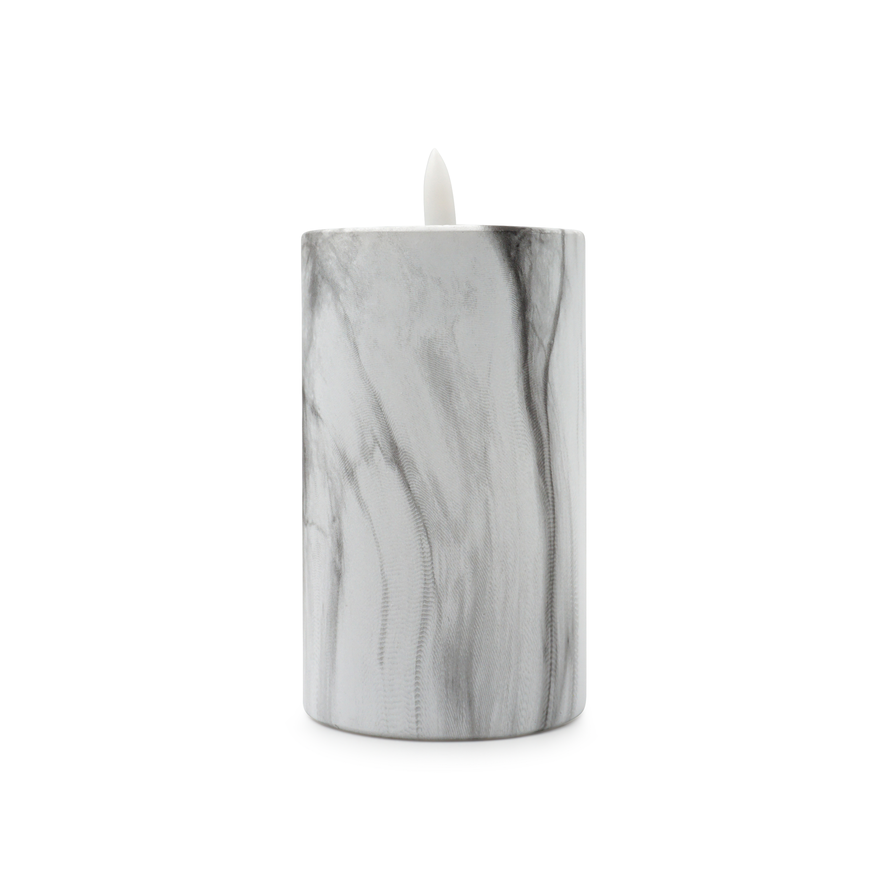 (15cm) Echtwachs LED Pillar Kerze Home Deko Stimmungsleuchte Flamme Marble (12.064-18) - Grau