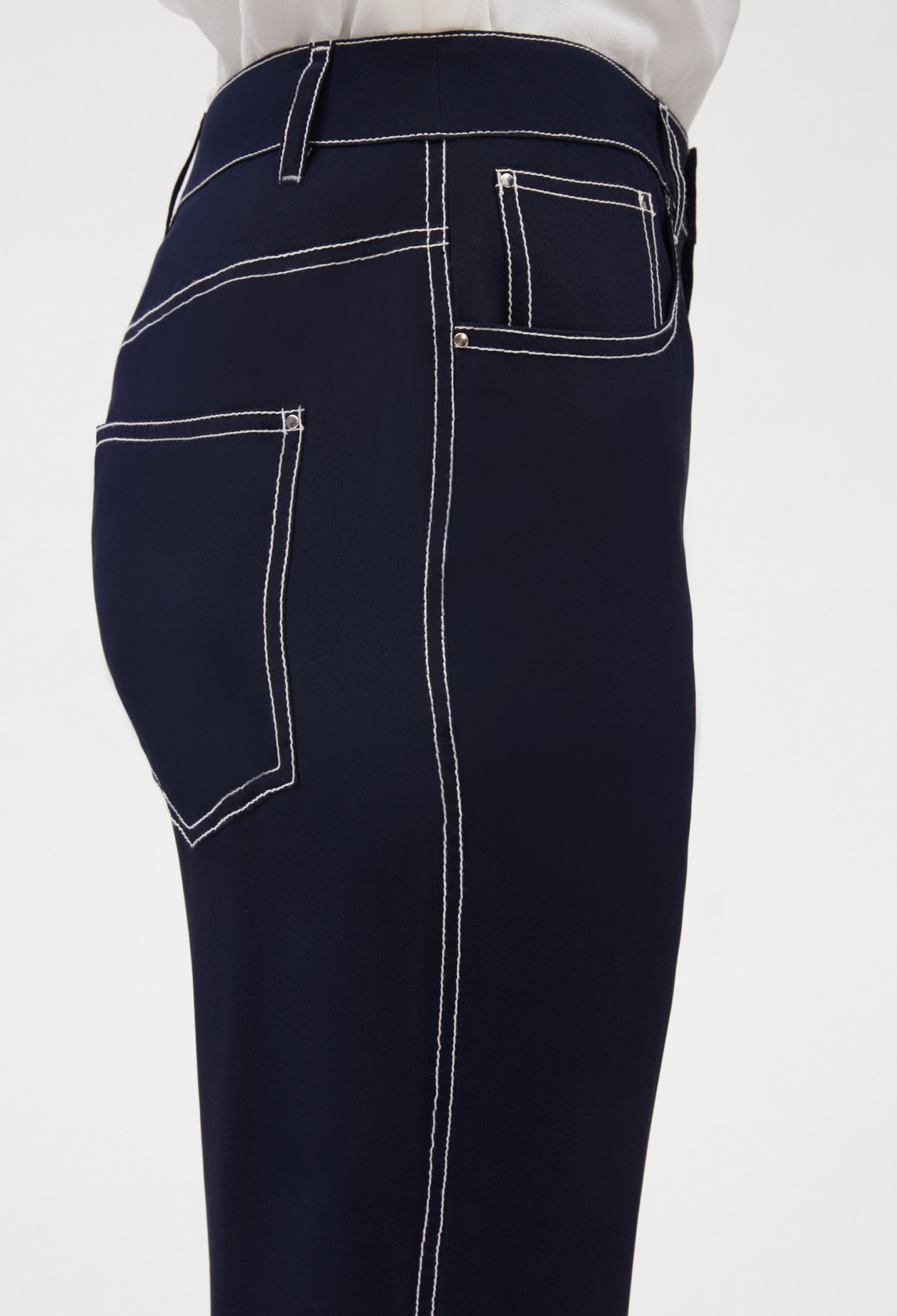 Pantalon droit soie bleue