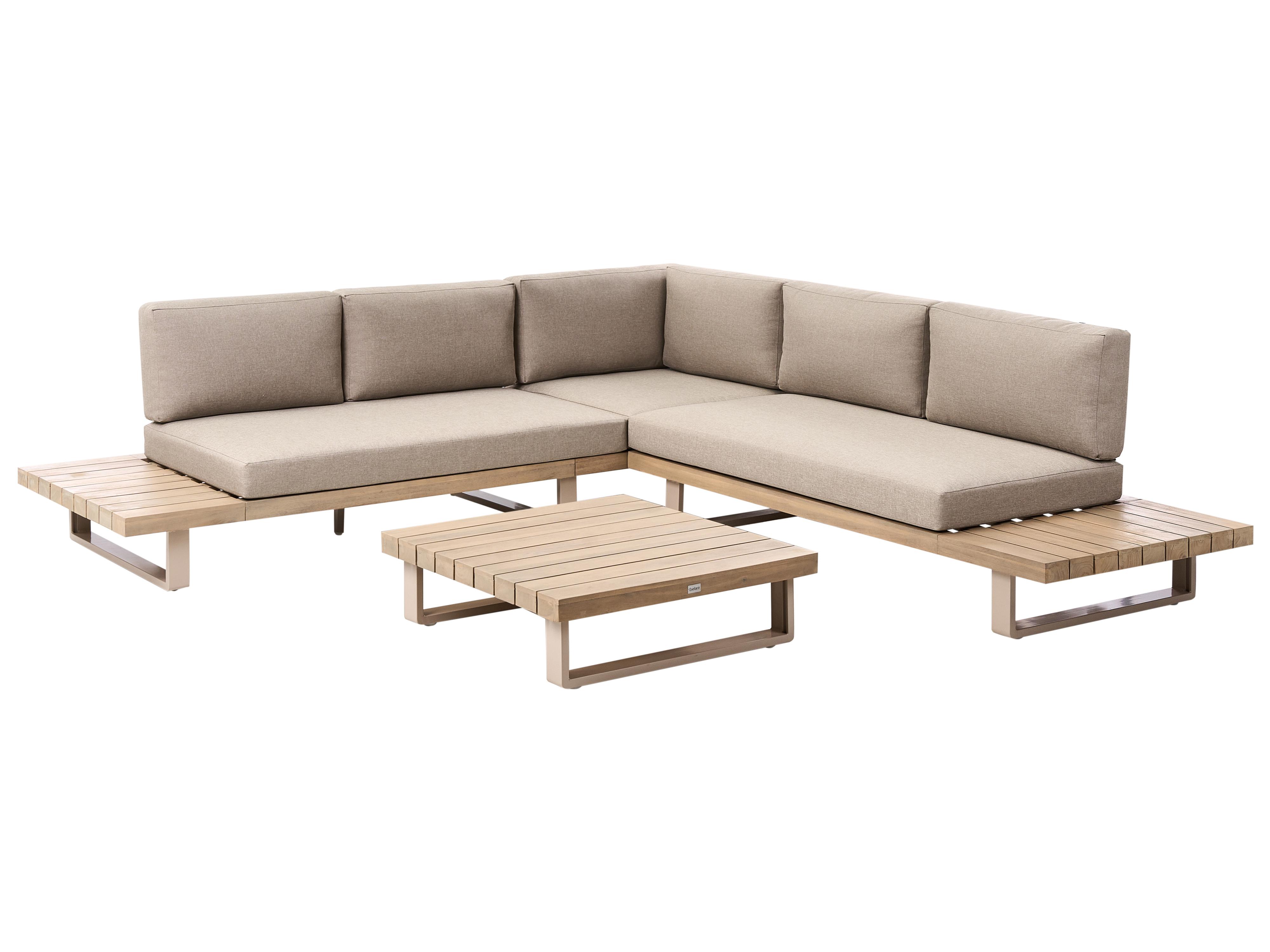 Tuin hoekloungeset met tafel 5-zits MYKONOS rechtszijdig Gecertificeerd acaciahout Taupe