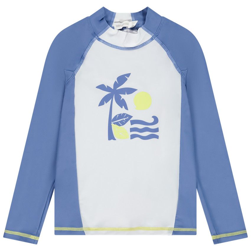 T-shirt manches longues anti-UV avec print palmier pour garçon - Bleu moyen
