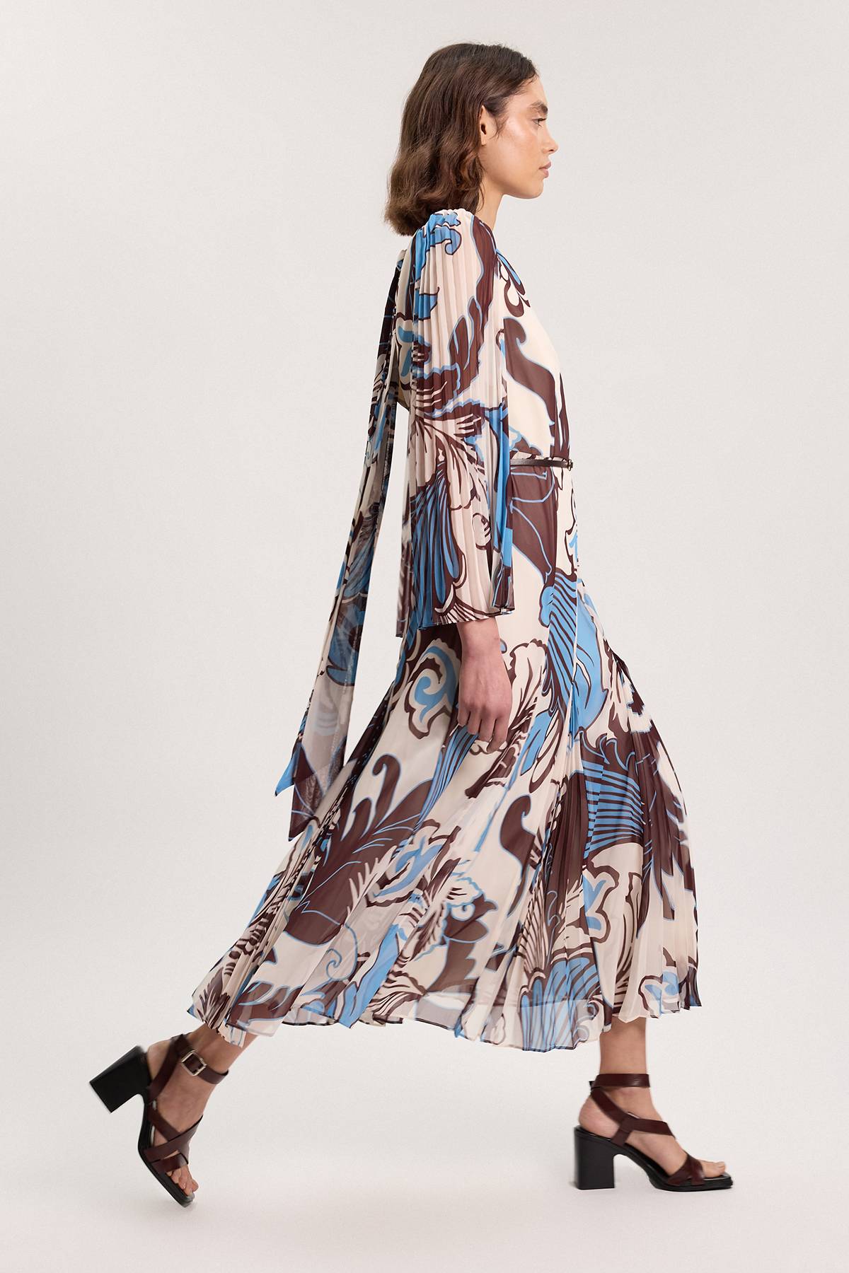 KarenMillen Robe Longue Plissée Tissée Bleu Paisley Petite