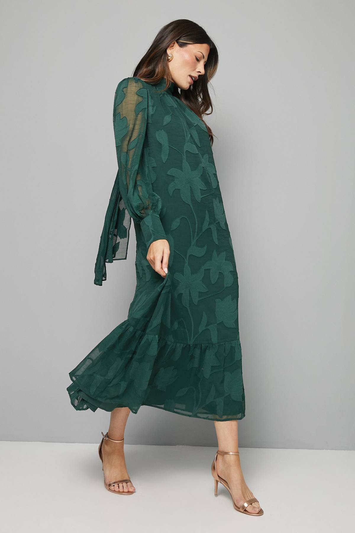 Wallis Robe Midi Col Montant Jacquard à Dos Noué