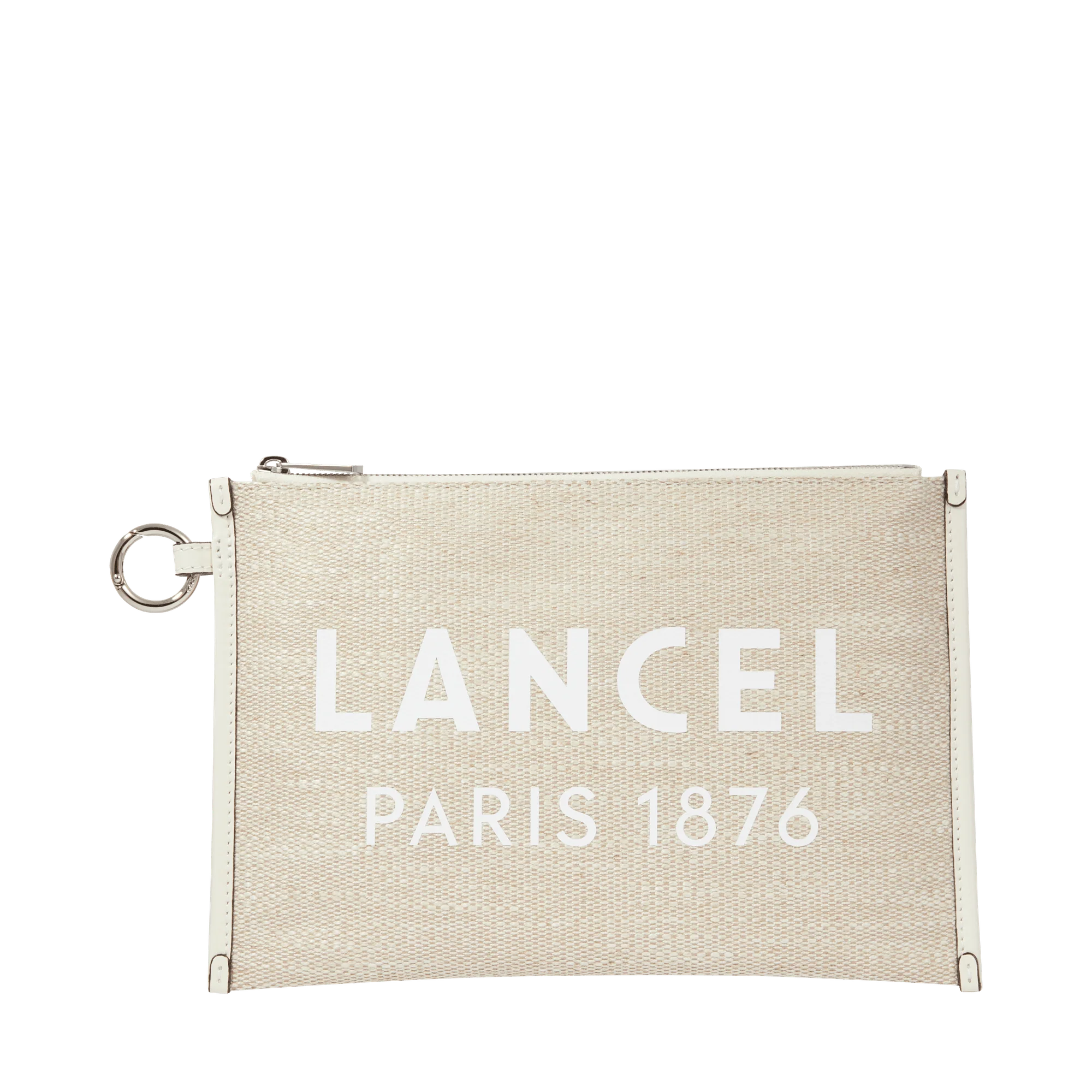 L zipped pouch Summer Tote-Naturel/Blanc