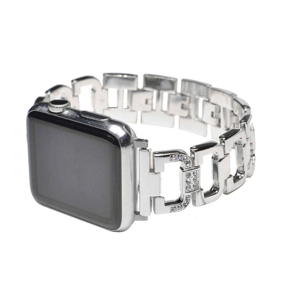 Apple Watch (49/46/45/44 mm) Edelstahl Schmuckarmband mit Glitzersteinen - Silber