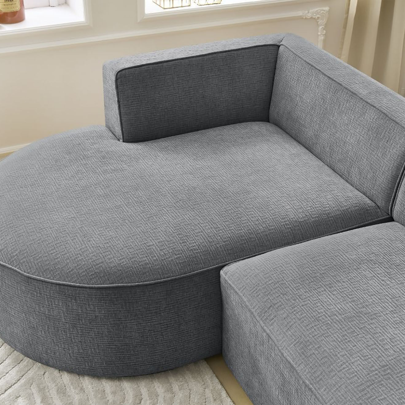 Bobochic Canapé d'angle gauche fixe 4 places Rousseau texturé gris foncé - 250x160x72 cm