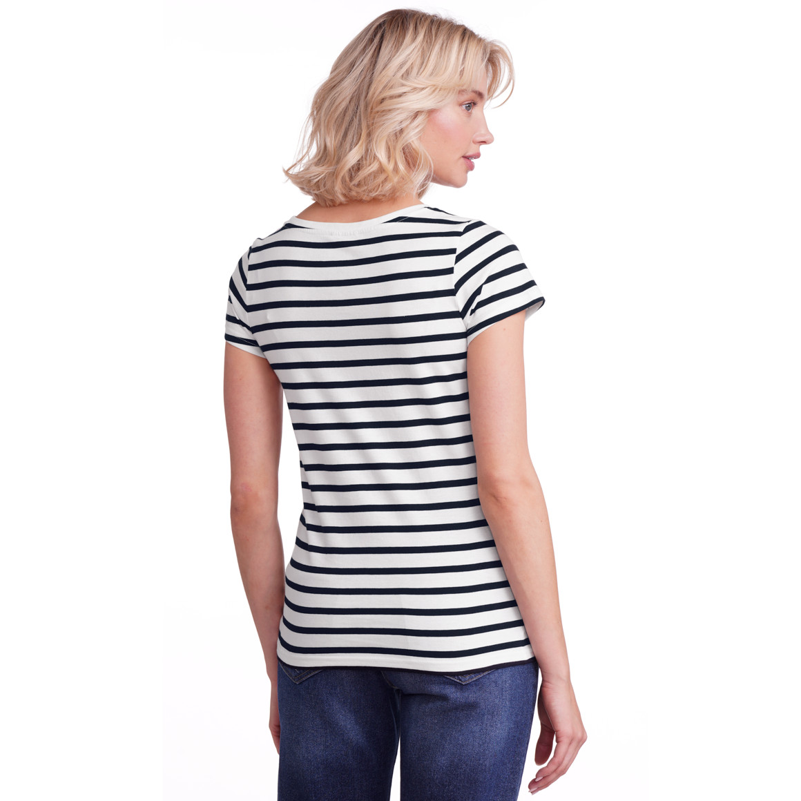 Famy 3 Damen T-Shirts im Basic-Look dunkelblau / hellblau / weiss