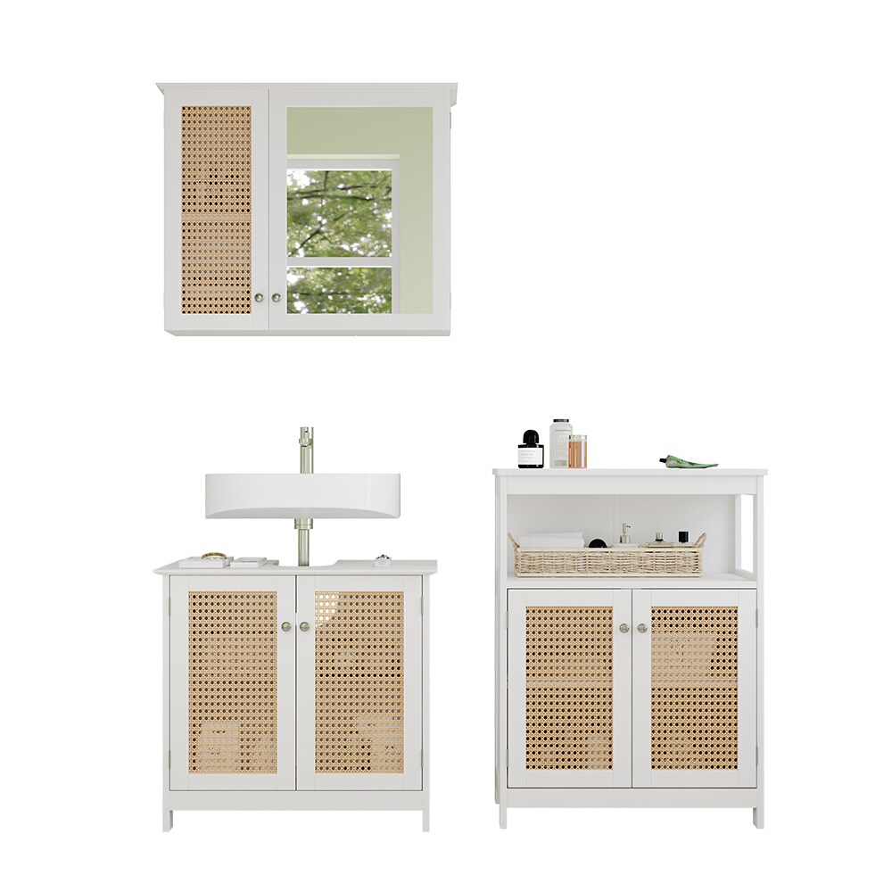 Vicco Badmöbel-Set Rosario, Weiß, moderne Serie, Badezimmer, dekorative Front, Spiegelschrank, Waschtischunterschrank, Sideboard