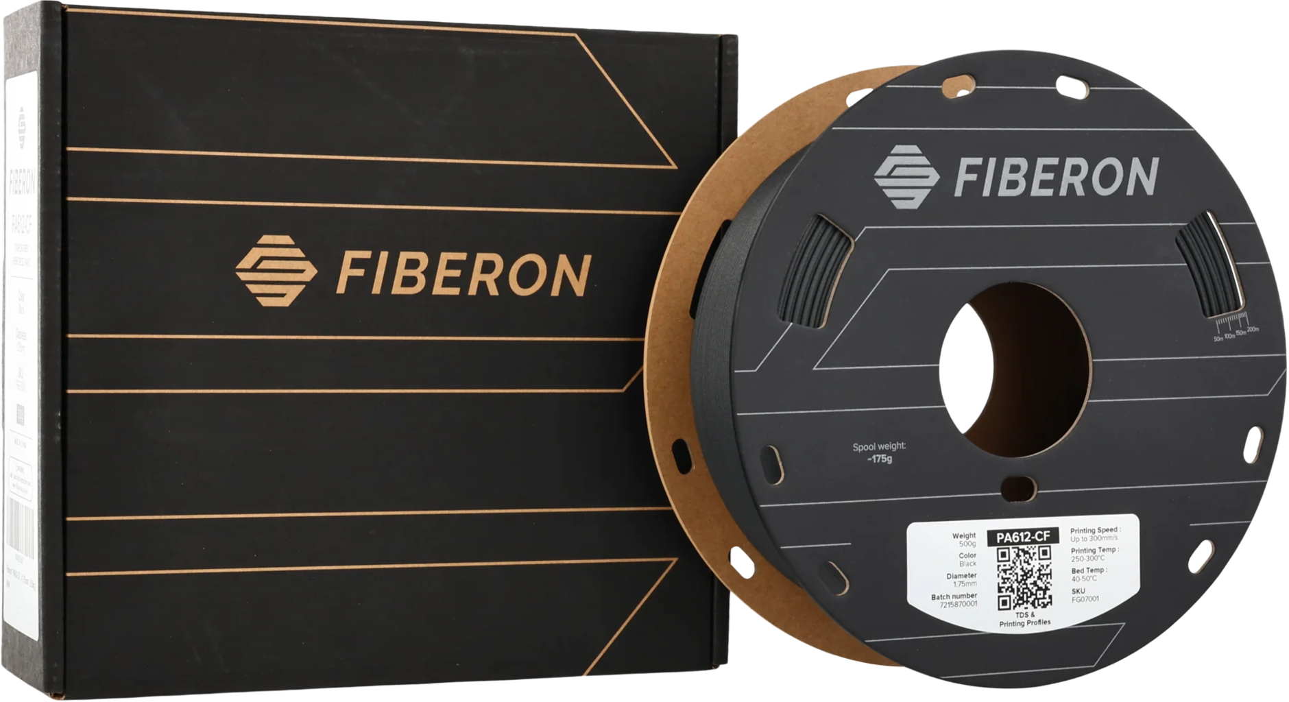 Polymaker  Fiberon™ PA612-CF15 Black, 1,75 mm / 500 g    Kohlefaserverstärktes Nylon in Schwarz