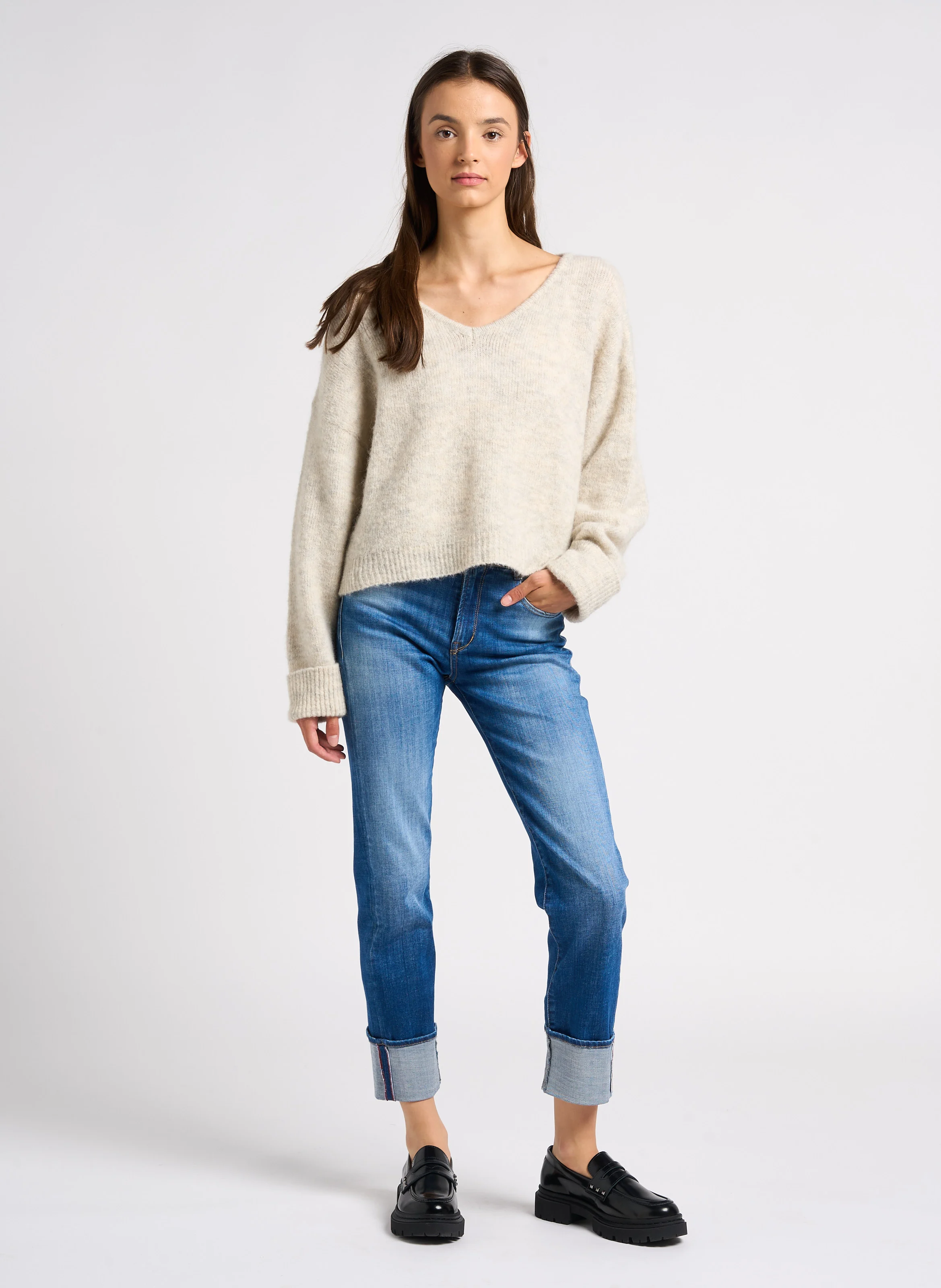 400/17 - Jean droit taille haute | Bleu