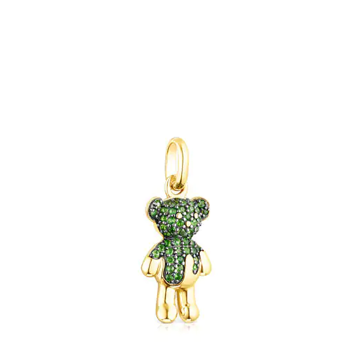 Pingente TOUS Teddy Bear Splash com banho de ouro 18k sobre prata e diópsido cromado.