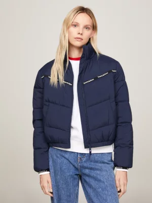 Jaqueta puffer acolchoada reciclada com fita de logo