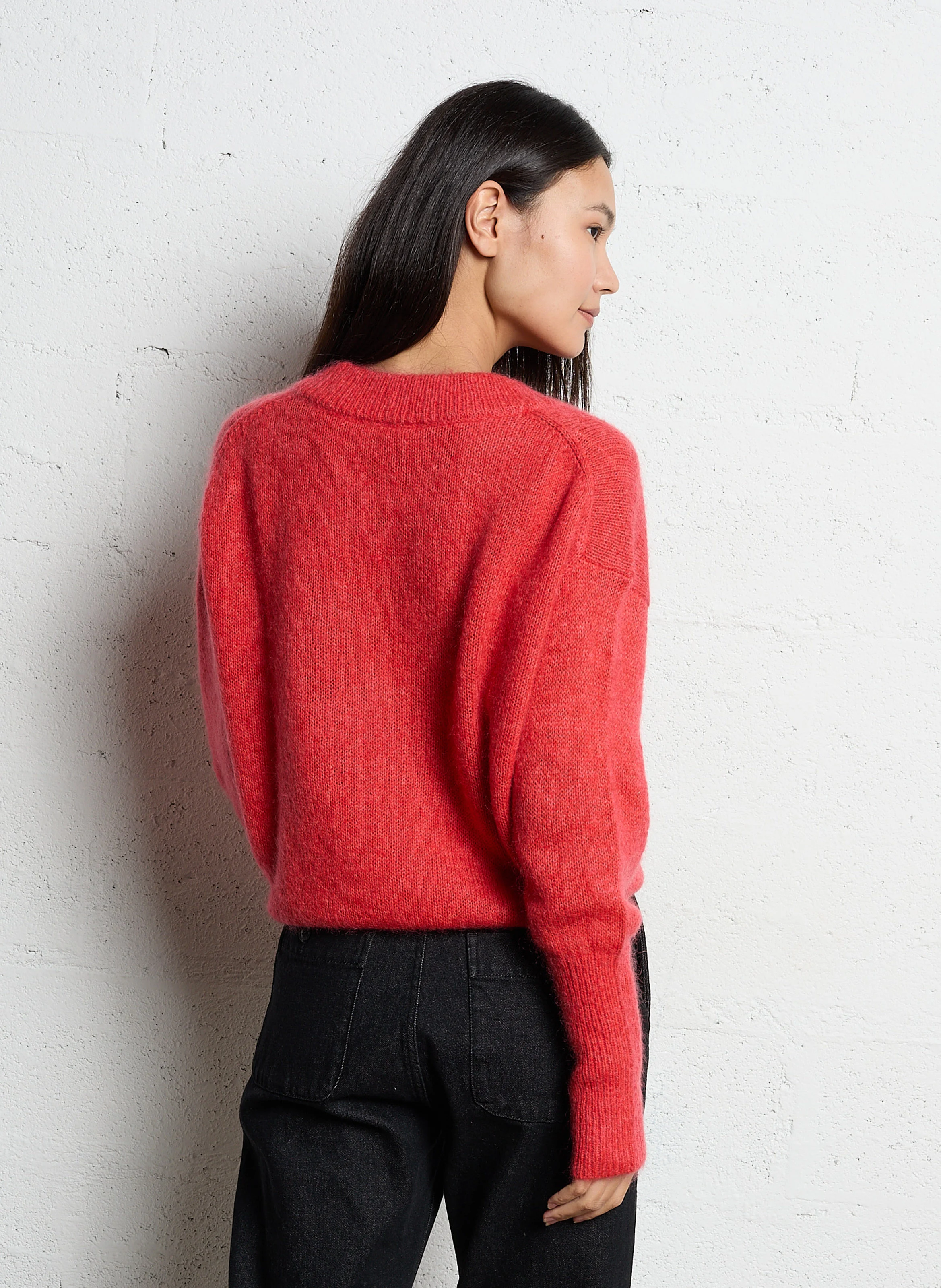LORE - Pull ample col V en laine et soie | Rouge
