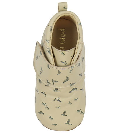 Pom Pom Leder-Krabbelschuhe - Anfänger Klettband - Ente AOP