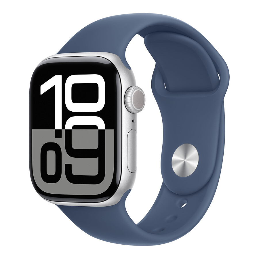 Apple Watch Series 10 GPS + Cellular - Aluminium Argent - Bracelet Sport Denim - 42 mm - Taille S/M