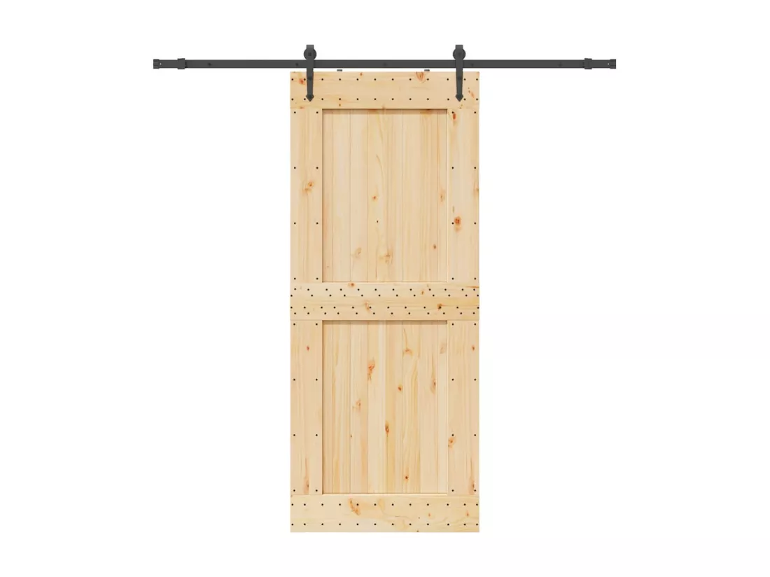 Porte coulissante et kit de quincaillerie 95x210 cm pin massif