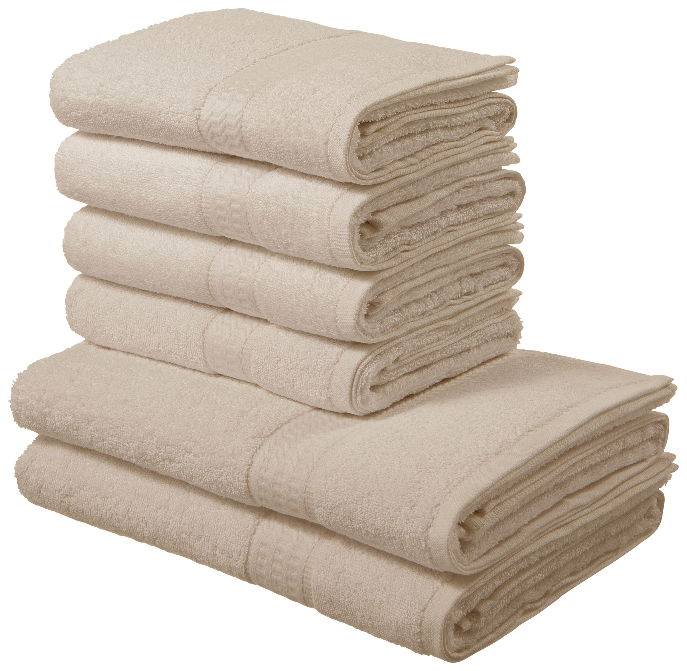 my home Handtuch Set »Juna, als Set und Serie, 2 Duschtücher (70x140) 4 Handtücher (50x100)« 6 Walkfrottee 100% Baumwolle, Handtuch-Set mit Bordüre, Uni-Farben, weich