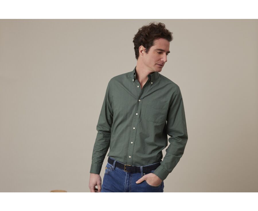 Chemise manches longues coton et lin Vert foncé - COLTEN