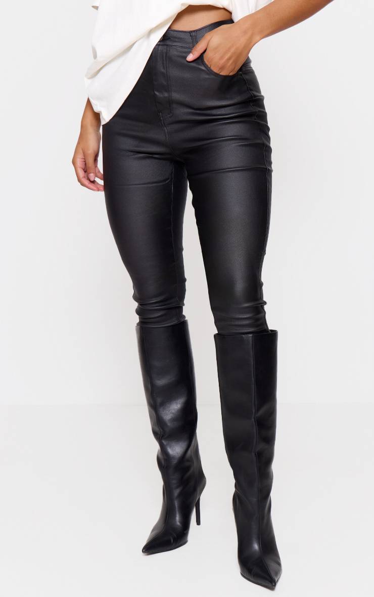 Noir Jean Skinny Enduit Coupe Sablier