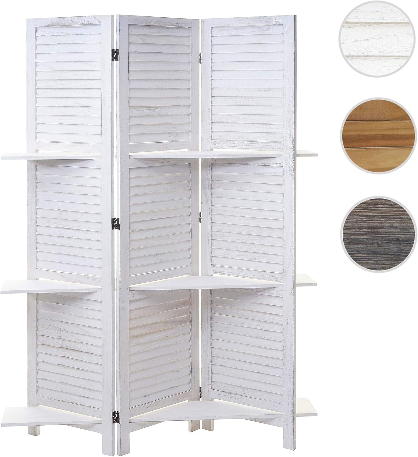 Mendler Paravent T752, Trennwand Raumteiler mit Regalböden 170x125cm, Shabby Look - weiß/weiß WW4105272