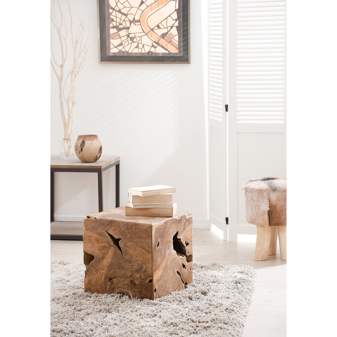 Macabane Cube nature Teck  - 40x40x40 cm