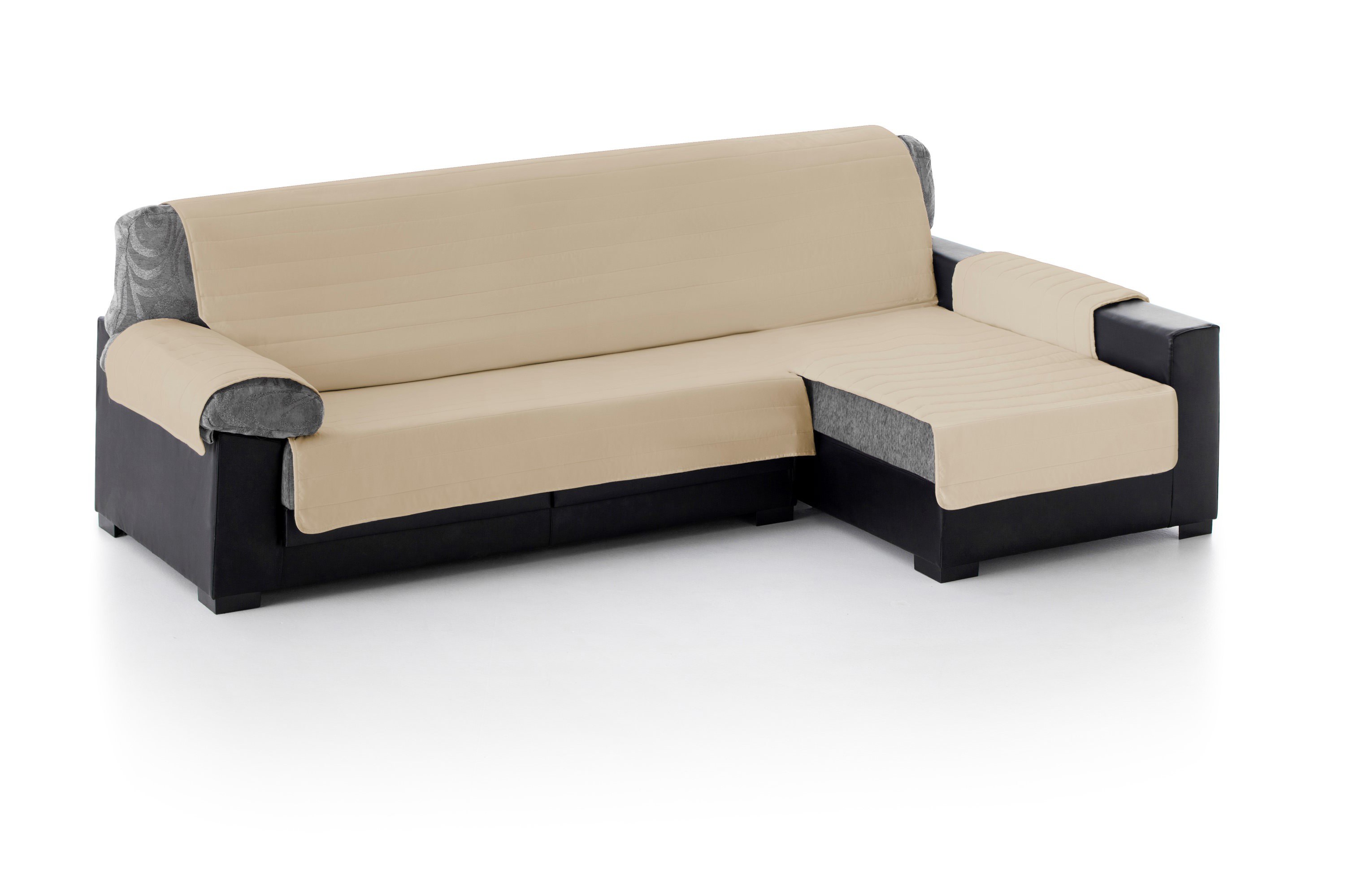 Capa acolchoada para sofá com chaise longue à direita na cor branco-creme