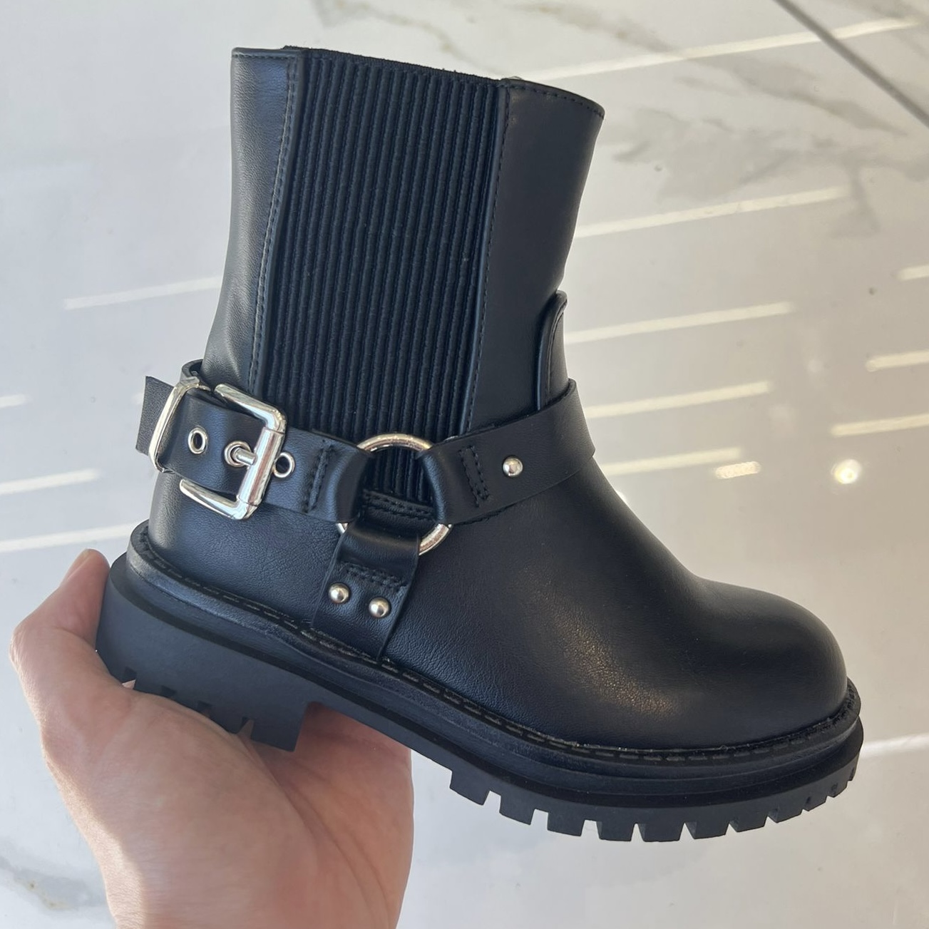 Girls black biker boots