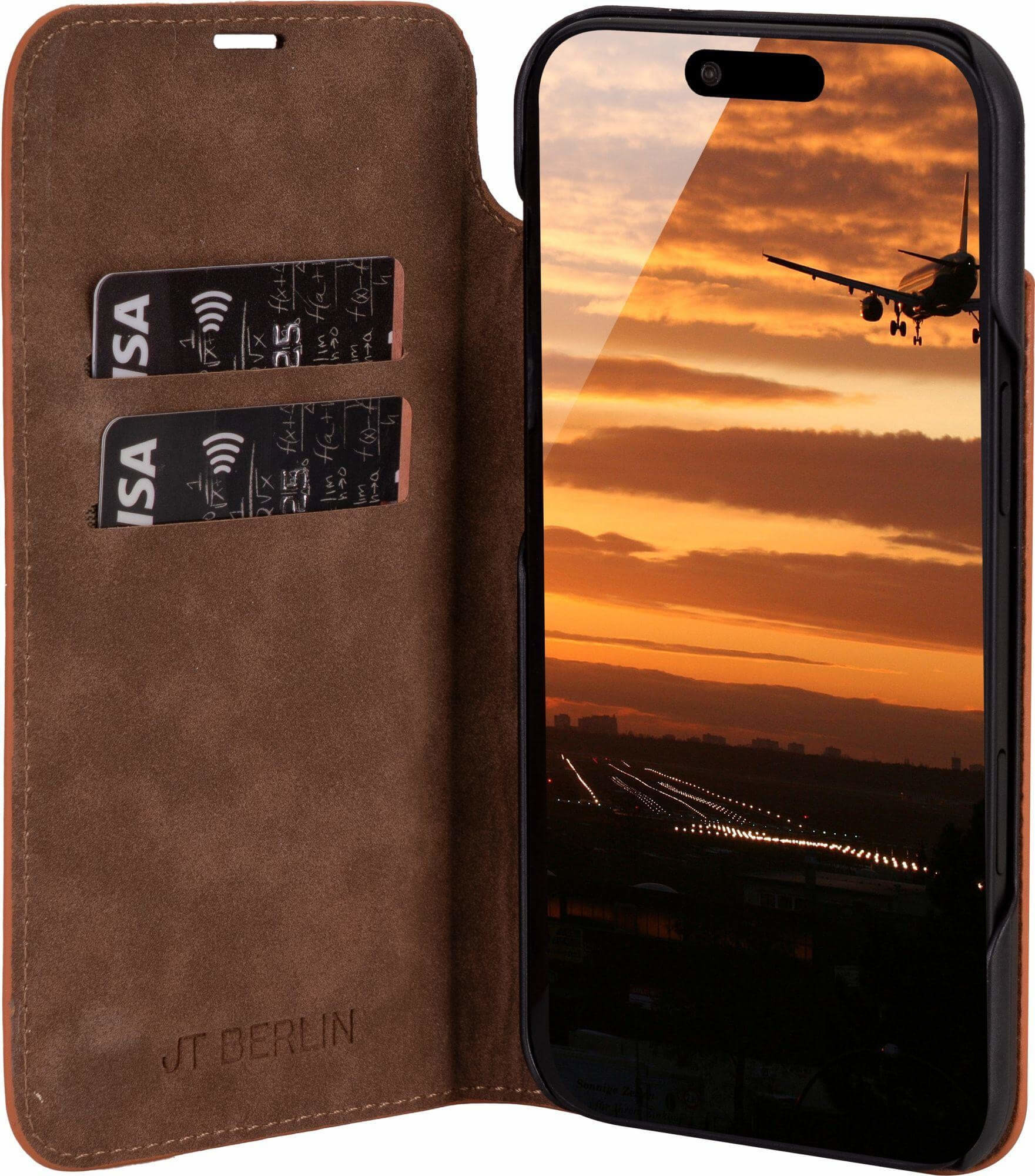 iPhone Air Echtleder Bookcase Hülle Tegel (11128) - Braun (Cognac)