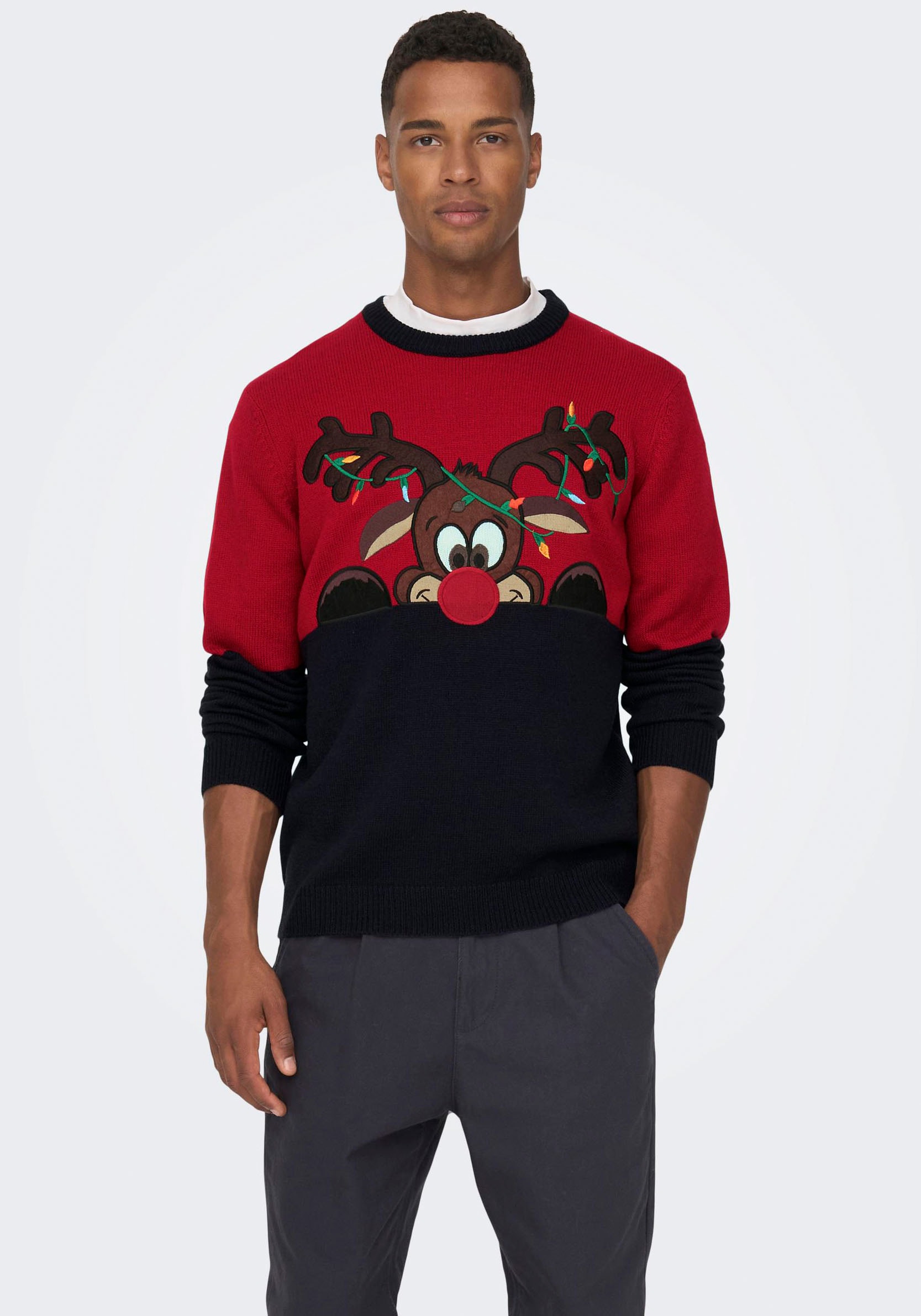 ONLY & SONS Weihnachtspullover , mit Bündchen an Ärmel und Saum