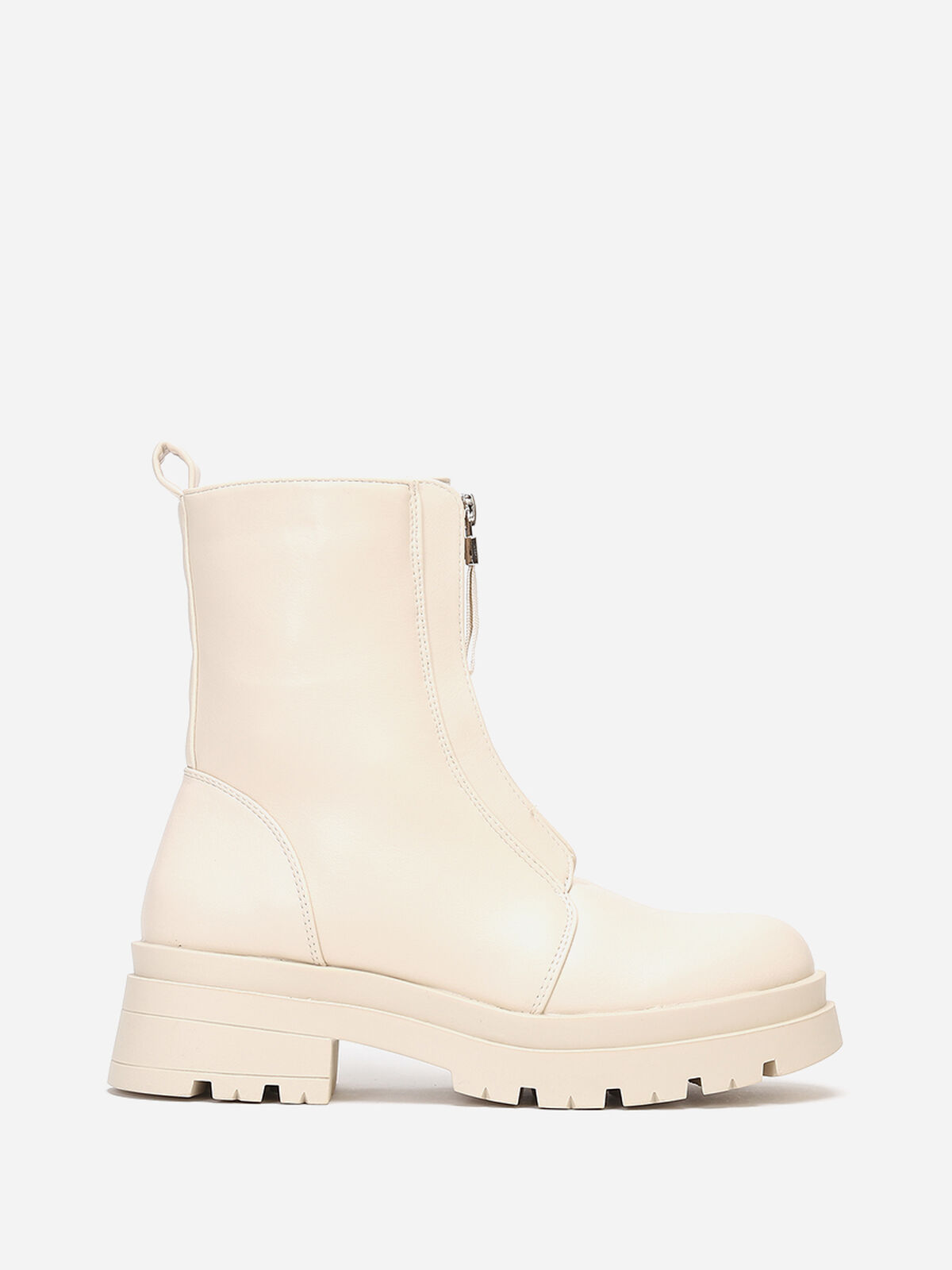 Bottines zippées à plateforme crantée- Beige