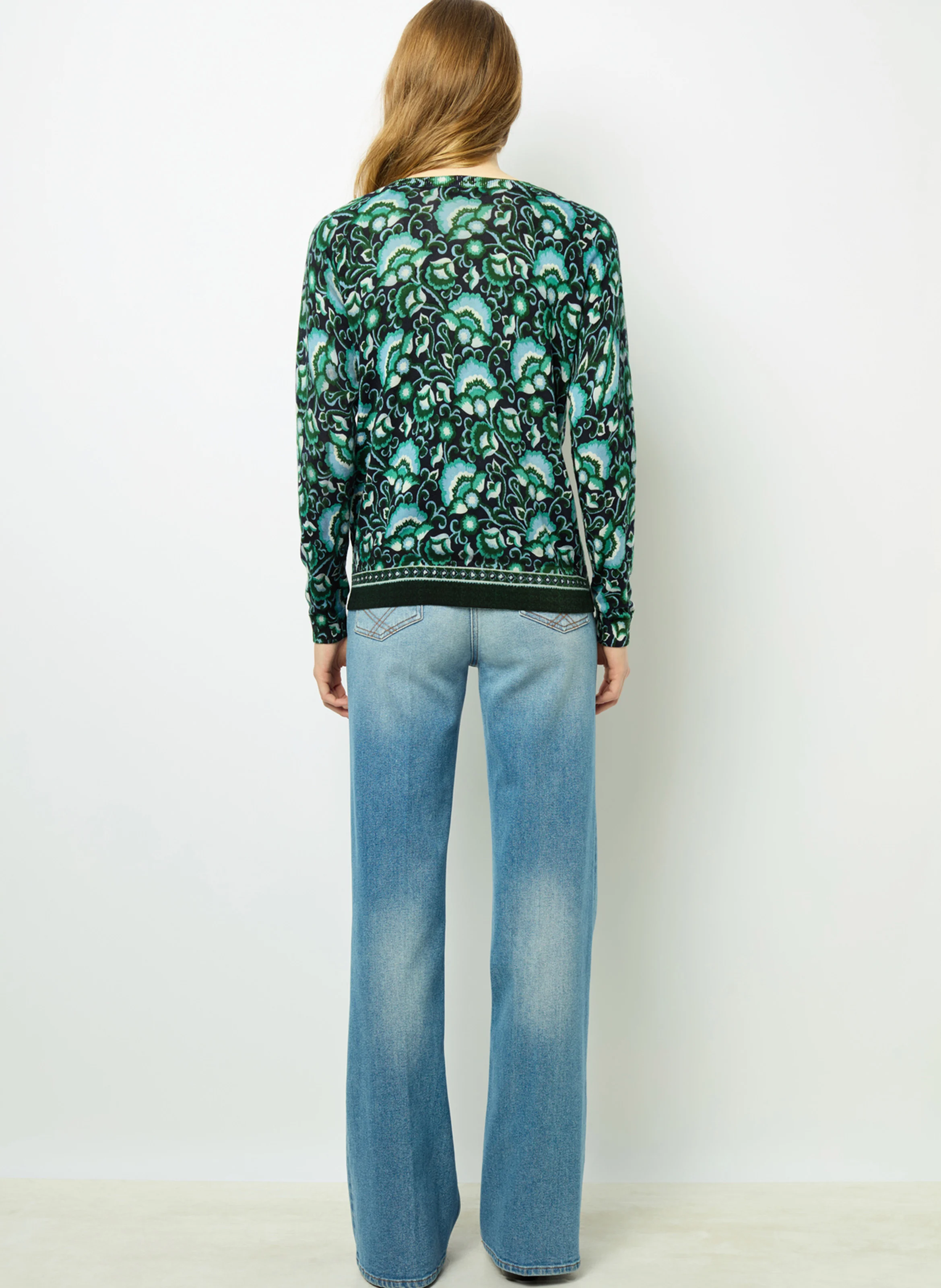 JOANA - Pull ajusté col rond en laine | Vert