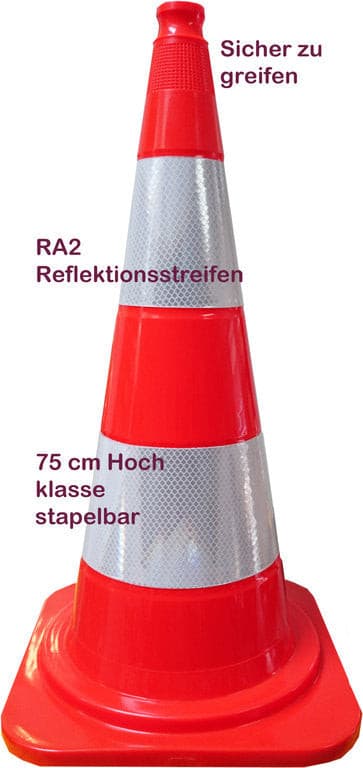 Verkeerskegel, 75 cm, oranje, 2 reflecterende strepen RA2C UVV-reflecterend