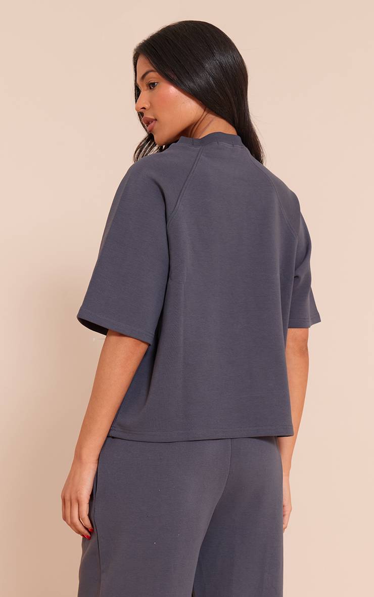 Bleu Marine Sweat-shirt Court Boxy En Interlock Pour Grande Taille