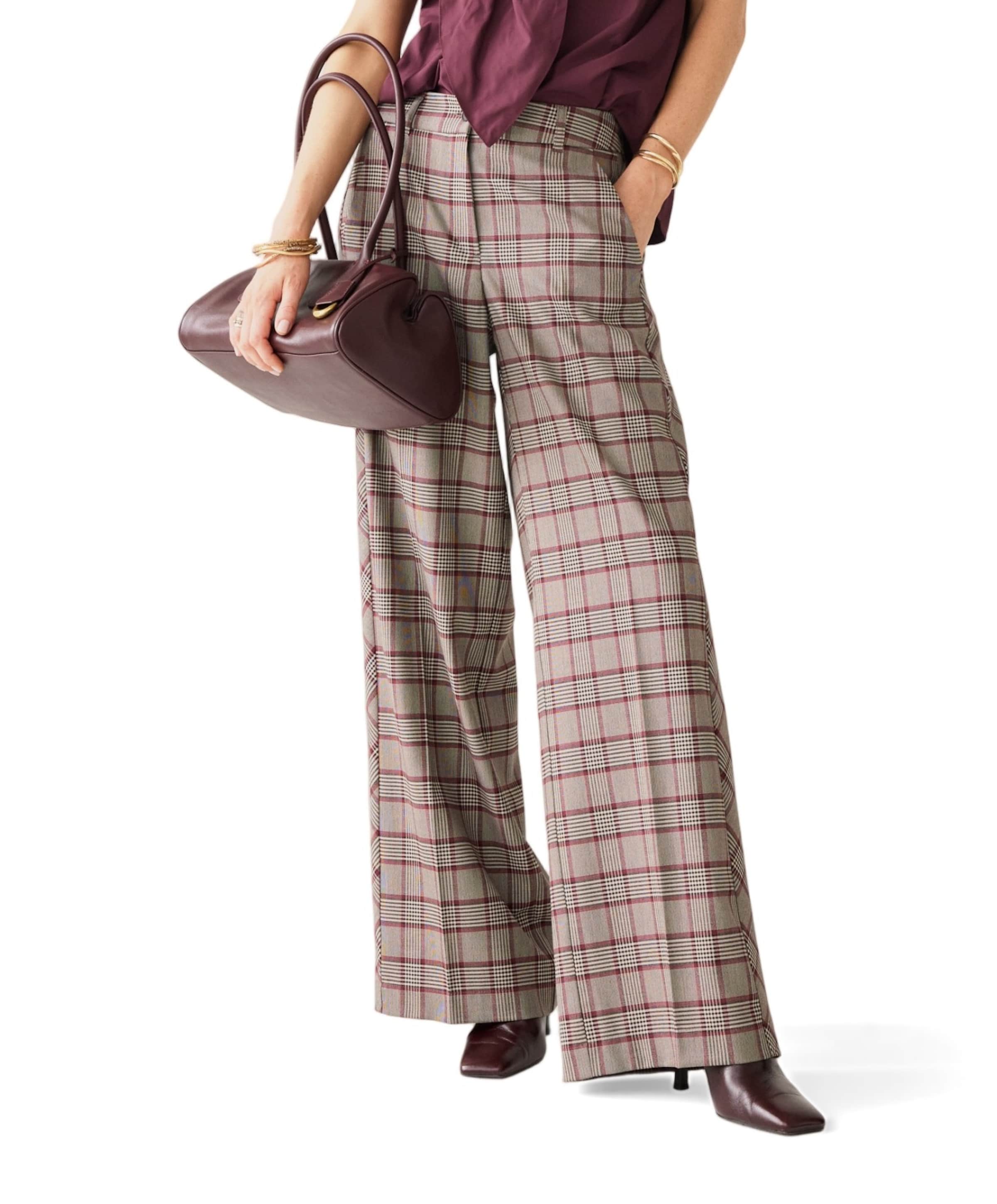 Summum Woman Check burgundy dames broek grijs