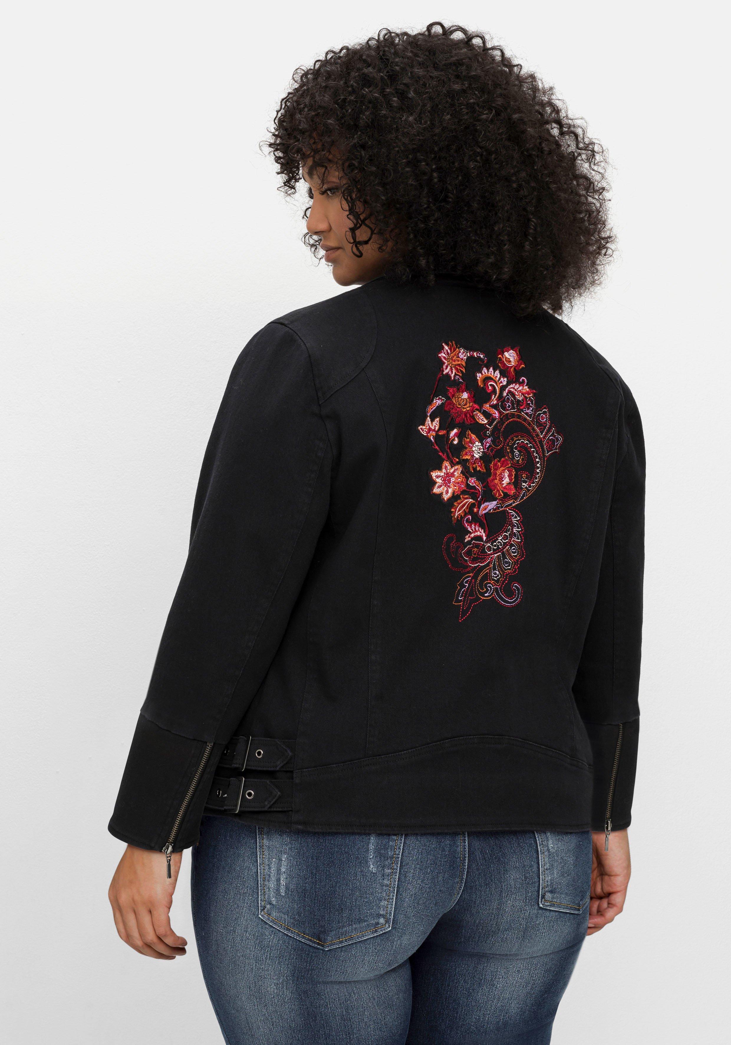 Twilljacke im Biker-Stil, mit besticktem Rücken