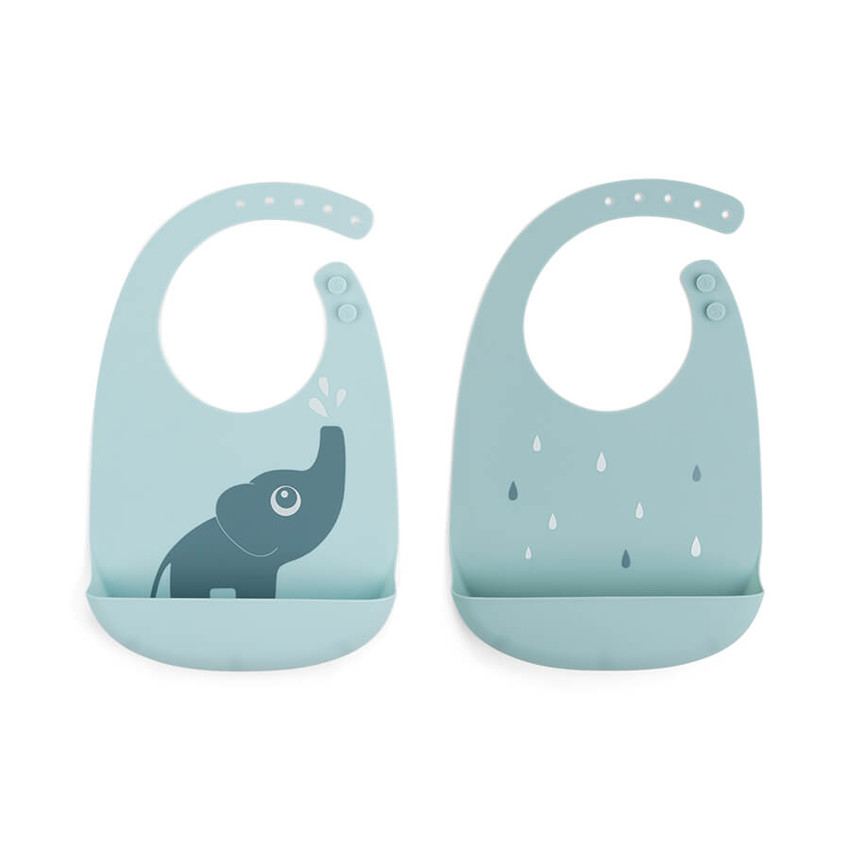 Lot de 2 bavoirs en silicone - Elphée bleu