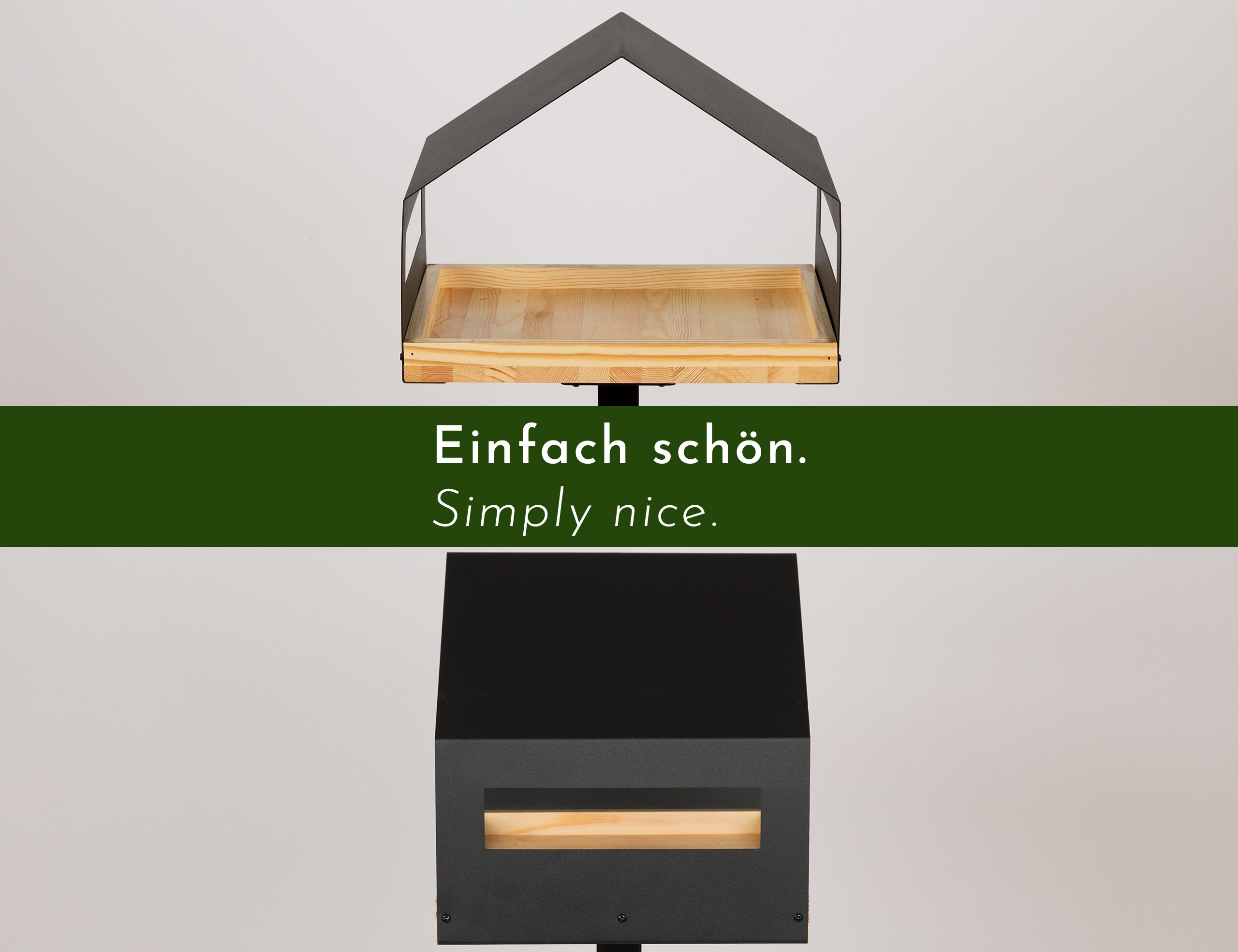 WONDERMAKE® Design Vogelhaus mit Ständer aus Metall und Holz wetterfest, modernes Vogelfutterhaus groß Metalldach stehend, Vogelhäuschen Futterhaus für Vögel zum Stellen XL
