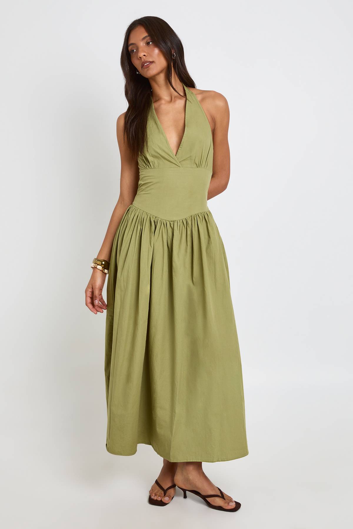 boohoo Robe Midi Plissée En Popeline De Coton Avec Encolure Dos-nu Coupe Tall