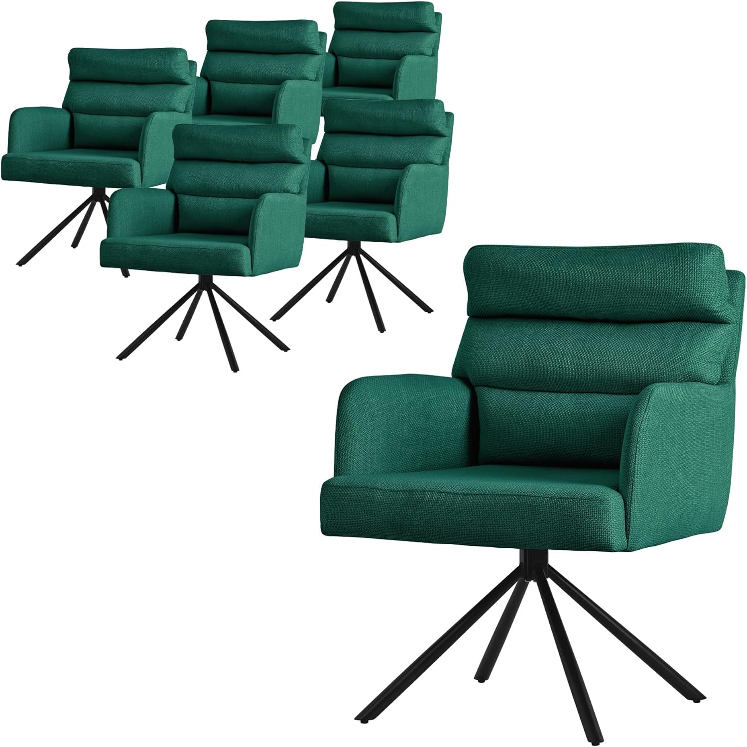 ML-Design Esszimmerstühle drehbar 6er Set Dunkelgrün, Wohnzimmerstühle mit Arm- und Rückenlehne, Drehstühle Auto-Position, Polsterstühle mit Polyesterbezug & Rückenkissen, Küchenstühle mit Metallbeine