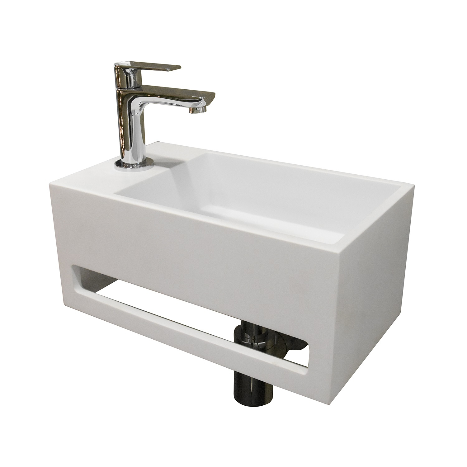 Mueller Solid Surface fontein met handdoekhouder links