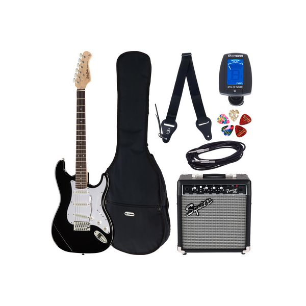 Harley Benton Guitarra Eléctrica ST-20 Black Standard Series Pack