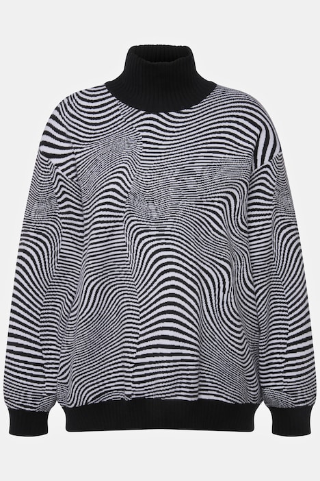 Pullover, Wellenmuster, Oversized, Stehkragen, Langarm