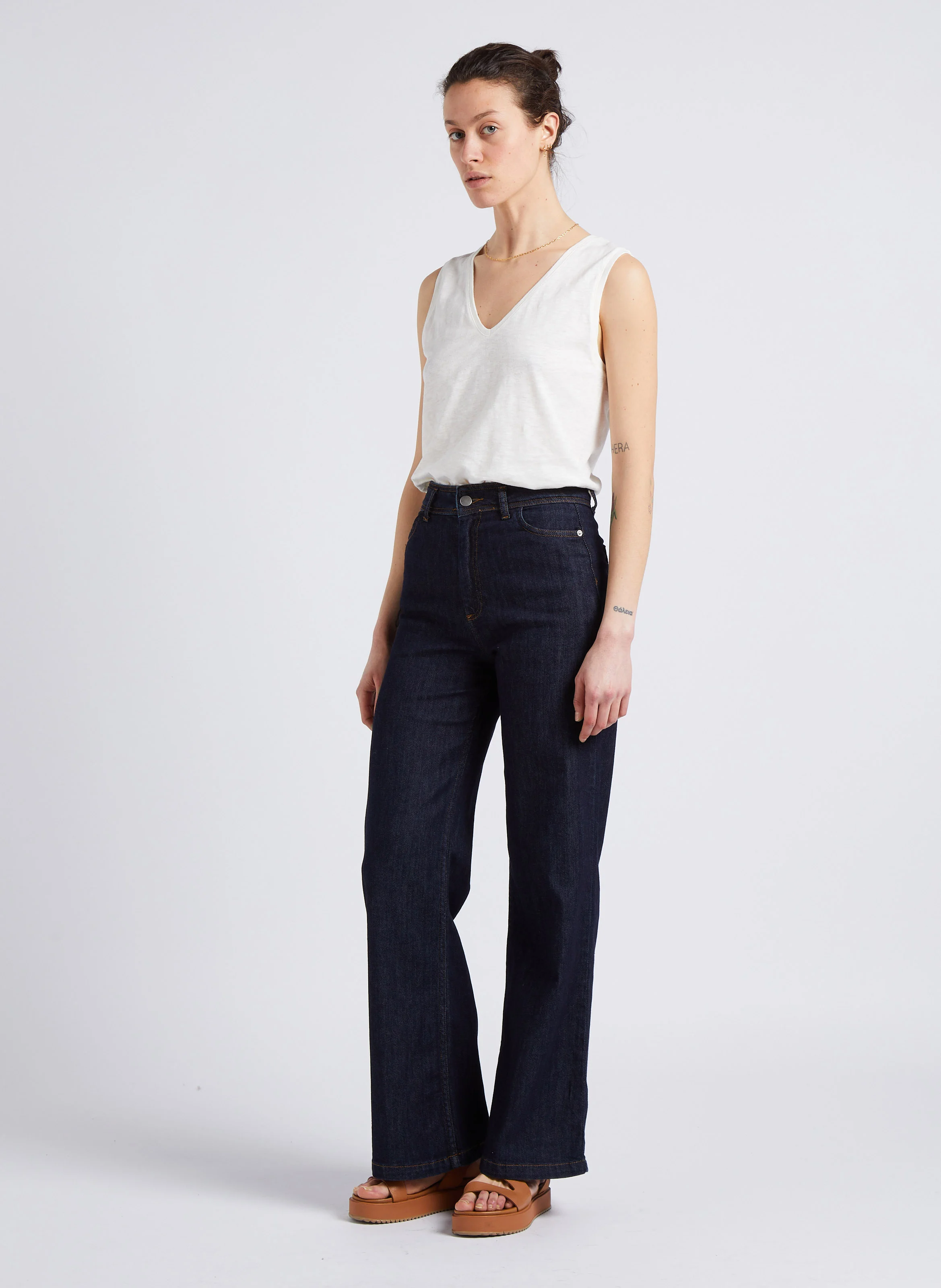 Jean flare en coton| Bleu