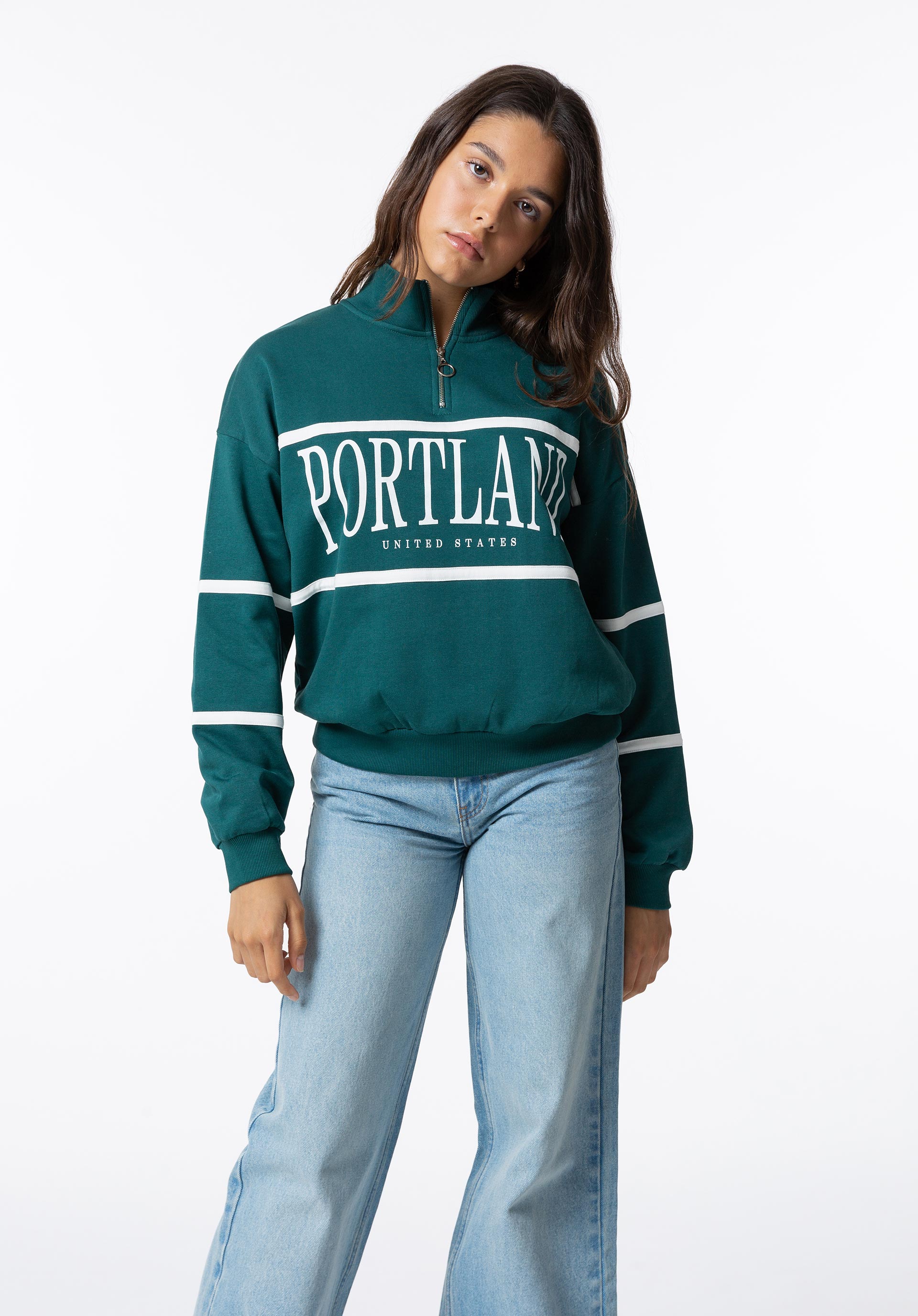 Sweatshirt com Fecho e Texto