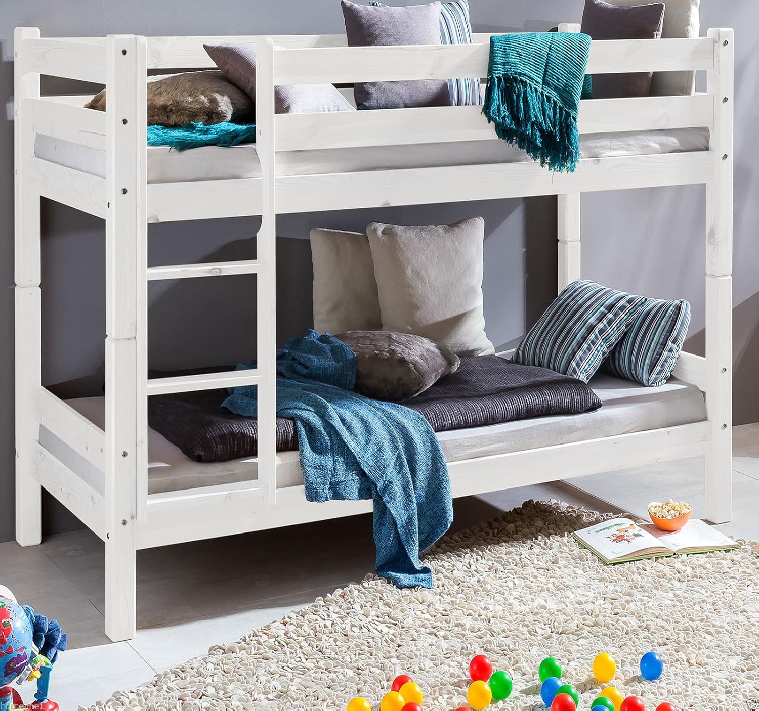 Weiss Kinderbett Etagenbett Massiv Hochbett Spielbett Stockbett 90x200 cm Matratzen geeignet