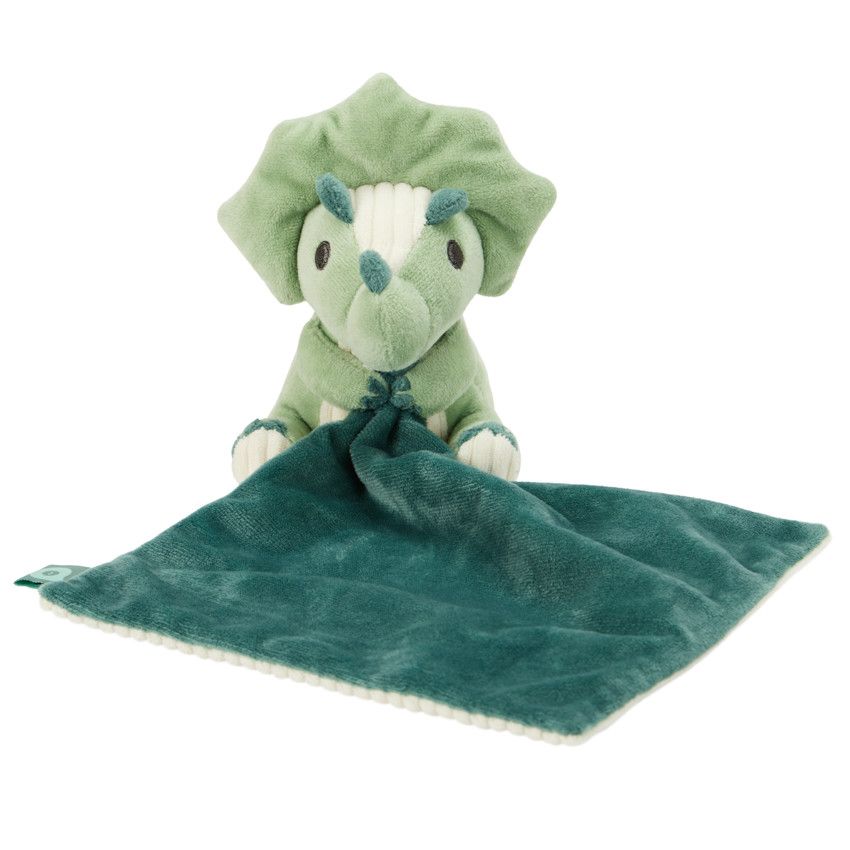 Doudou mouchoir en velours Carlos le Tricératops - Vert