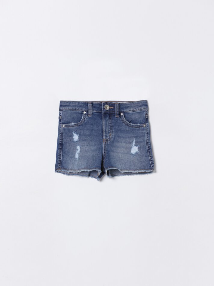 Shorts jeans rasgados - Azul Médio