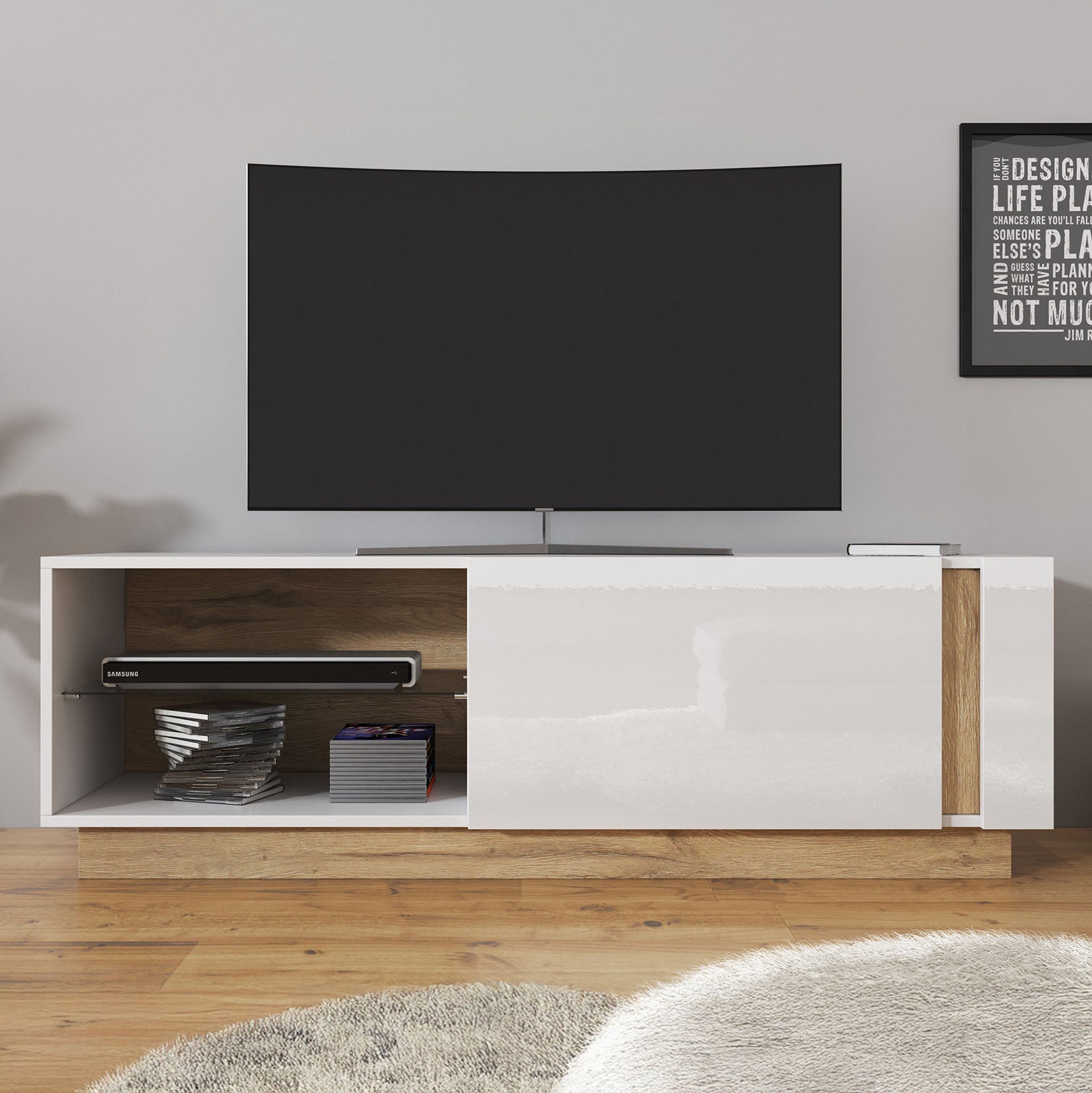 Ashley - TV-Meubel - Wit/eiken - 138 cm